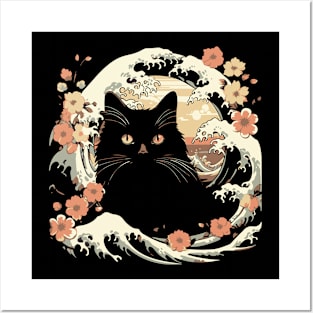 cat kanagawa silhouette Posters and Art